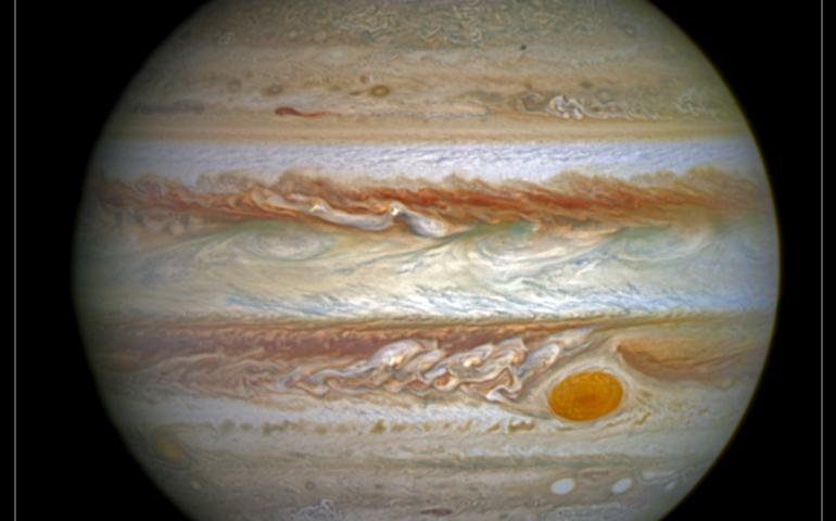 The aurora was photographed in 2014 during a series of Hubble Space Telescope Imaging Spectrograph far-ultraviolet-light observations taking place as NASA’s Juno spacecraft approached and entered into orbit around Jupiter. Image by NASA, ESA and J. Nichols (University of Leicester)