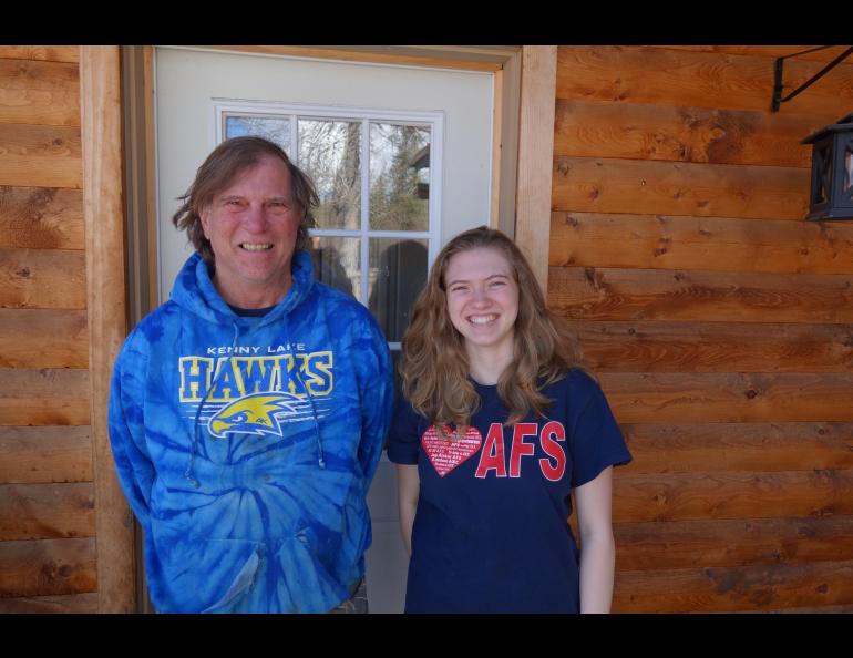 Doug Vollman and his daughter Taylor at their home near Copper Center. Photo by Ned Rozell. 