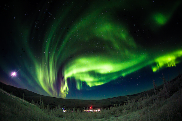 Aurora over research station in Alaska.