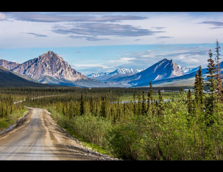 Peaks of the southern Brooks Range along a stretch of the Dalton Highway, about 250 miles north of Fairbanks. UAF Photo by Todd Paris.