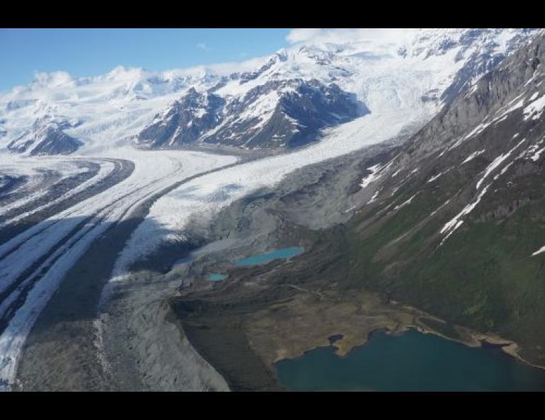 The Kennicott Glacier flows out of the Wrangell Mountains in Alaska. A new review of glacier research found that glaciers worldwide will lose up to 36% of their mass by 2100, resulting in almost 10 inches of sea level rise. Photo by Regine Hock.