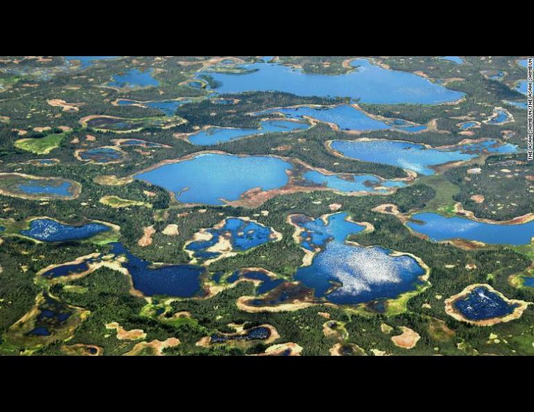 In this aerial image, thermokarst lakes are seen on June 21, 2017 in Alaska, United States.