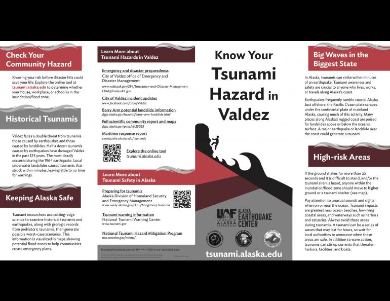 Valdez tsunami awareness brochure by the Alaska Earthquake Center.