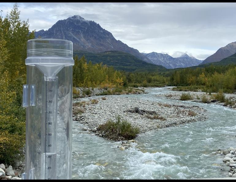 A gauge “poses” near Rainbow Mountain, north of Paxson. Photo by Henry Reges, Community Collaborative Rain, Hail and Snow Network national coordinator.