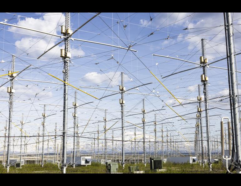  The High-frequency Active Auroral Research Program facility in early June near Gakona, Alaska, in June 2022. The 33-acre ionospheric research instrument helps researchers study the ionosphere. UAF/GI photo by JR Ancheta