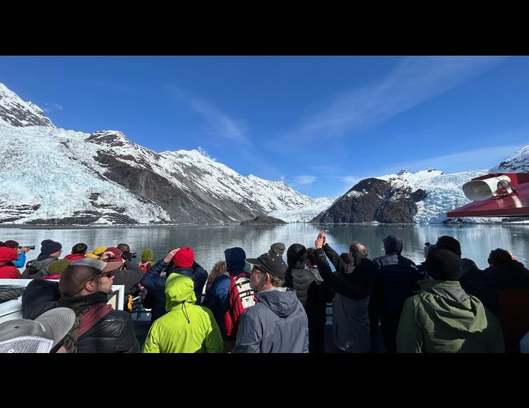 Scientists attending the Seismological Society of America annual meeting in Anchorage view the hazardous Barry Arm landslide area while on a science cruise in Prince William Sound on April 29, 2024. Photo by Rod Boyce