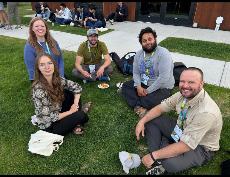 Happy UAFers at the International Conference on Permafrost, from left, Olivia Hobgood, Emily Graham, Ben Maglio, Sumitra Sakhalkar and Mike DeLue. Photo by Rod Boyce