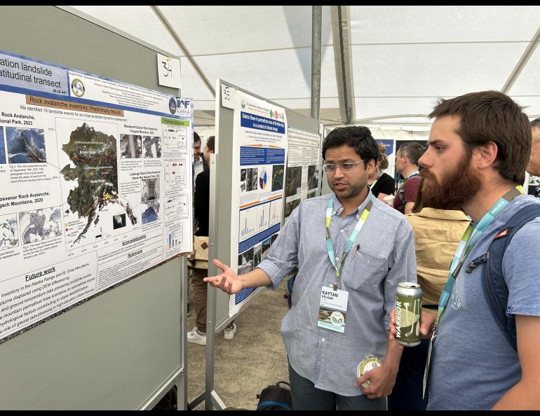 Graduate student Kaytan Kelkar shows his research about a rock avalanche inventory at the International Conference on Permafrost in Whitehorse, Yukon, on Monday, June 17, 2024. Photo by Rod Boyce