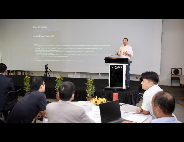  Franz Meyer speaks at a 2023 training in Nepal. Photo courtesy of Franz Meyer