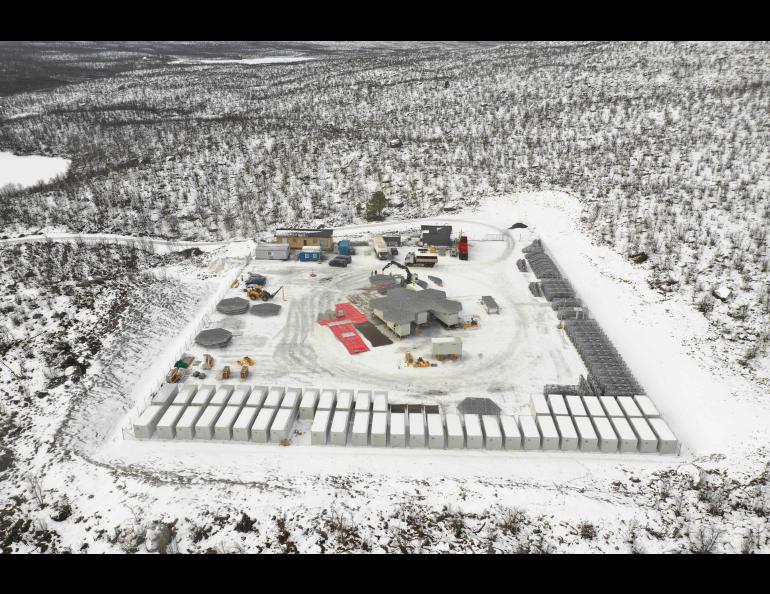 This November 2022 photograph shows construction of the Kaiseniemi, Sweden, receiver site for the EISCAT_3D radar. Photo courtesy Craig Heinselman