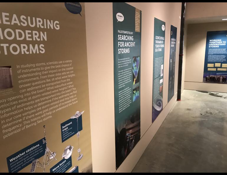 Exhibit panels on display at the Museum of the Aleutians in Unalaska describe storms and tsunamis. Photo courtesy of Chris Maio