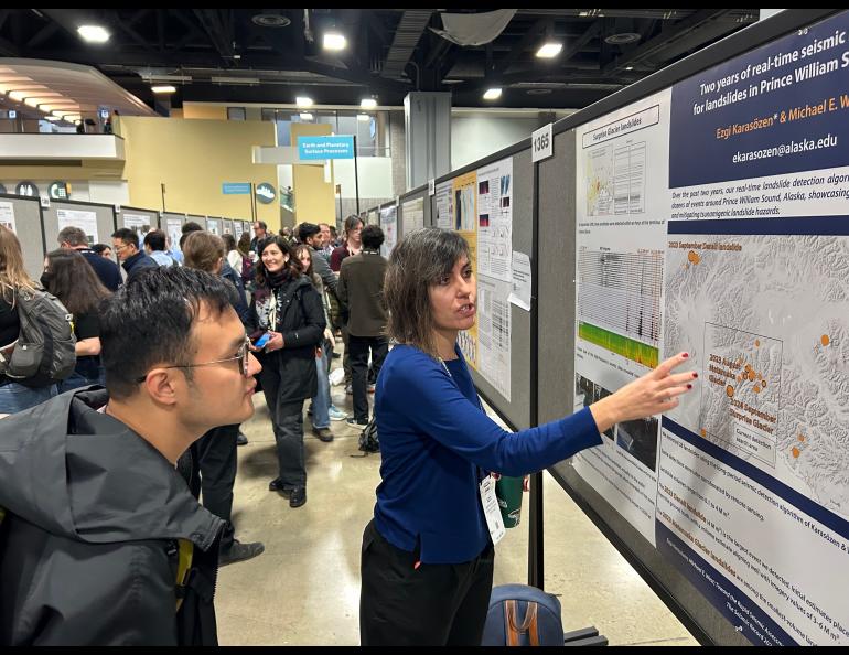 Research seismologist Ezgi Karasozen at one of the daily poster sessions. Photo by Rod Boyce