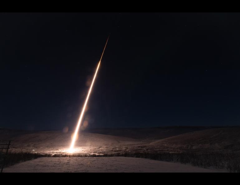  The second of two rockets in the Ground Imaging to Rocket investigation of Auroral Fast Features mission launched on Feb. 8. Photo by Eric Marshall/UAF Geophysical Institute