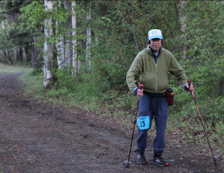 Andy Sterns of Fairbanks competes in the Alaska Endurance Trail Run, during which he kept moving for 24 hours. Photo by Chris Carlson.