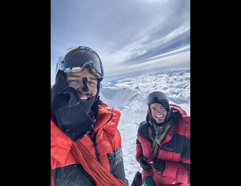 Roger Jaramillo, left, and Matthew Crisafi-Lurtsema stand on the summit of Denali on June 7, 2024. Photo by Roger Jaramillo.