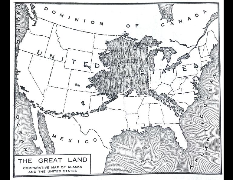 A Guide to Alaska, published in 1943, includes this comparison map of Alaska and the Lower 48 states.