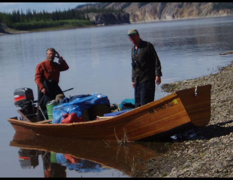  Below—Chemist Tom Clausen, left, and University of Tennessee botanist Joe Williams on the Porcupine River near Old Crow. photo by John Bryant. 