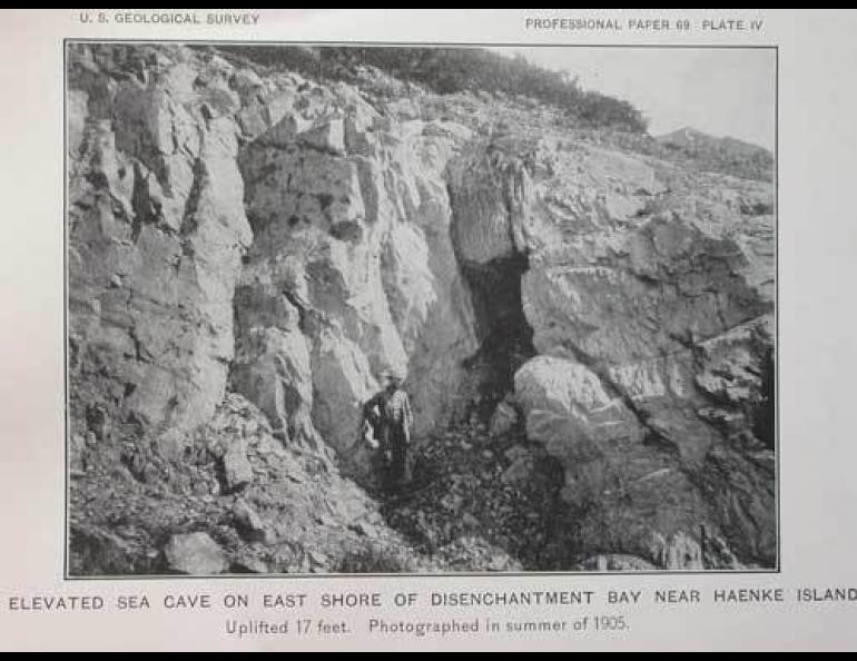  A photo showing shoreline uplifted during a massive 1899 earthquake near Yakutat. From the 1912 USGS paper, The Earthquakes at Yakutat Bay, Alaska in September, 1899. 