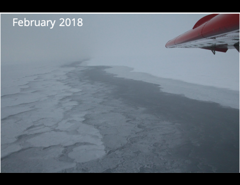 Jackie Richter-Menge took these two photographs north of Prudhoe Bay during her research trips in 1982 and 2018. Sea ice there in 1982 was in places several years old and 30 feet thick. In 2018, there was open water and new ice perhaps two feet thick. Photos by Jackie Richter-Menge.