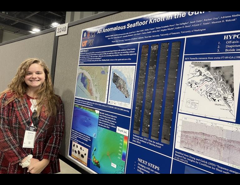 Kendal Hobbs tried to find the origin of an undersea mountain while she was at the Fall Meeting of the American Geophysical Union in Washington, D.C. in December 2024. Photo by Ned Rozell.