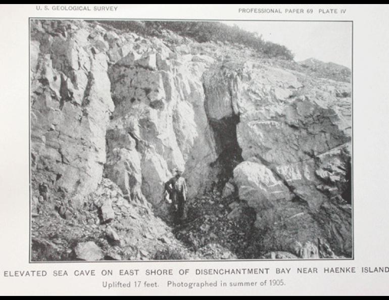  A photo showing shoreline uplifted during a massive 1899 earthquake near Yakutat. 