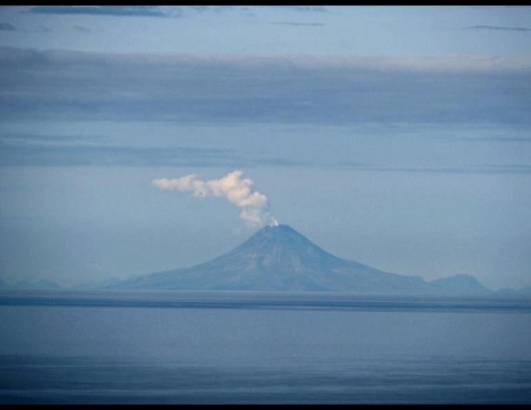 Augustine Volcano, in a photo taken from Diamond Ridge near Homer. Photo courtesy of Dennis Anderson, Night Trax Photography.