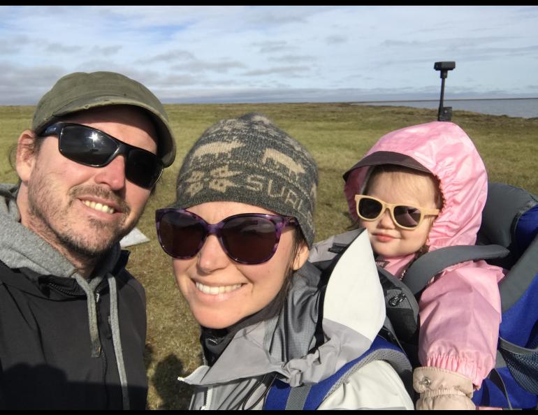 Scientist Ben Jones, his wife Melissa Ward Jones and their daughter Lillian near Teshekpuk Lake in northern Alaska. Photo by Ben Jones.