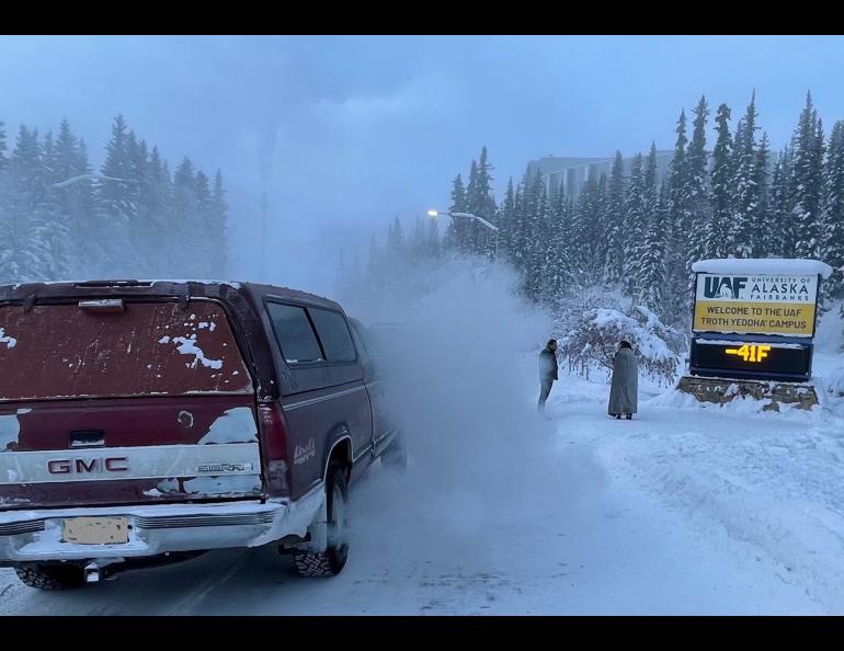 Fairbanks air quality is at its worst on still days like this one on January 27, 2024. Photo by Ned Rozell.