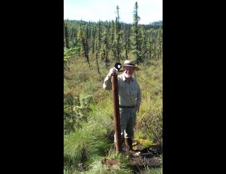 Tom Osterkamp, shown here at Bonanza Creek near Fairbanks, was Vladimir Romanovsky’s mentor who established permafrost-monitoring stations along the trans-Alaska pipeline. Photo by Vladimir Romanovsky.