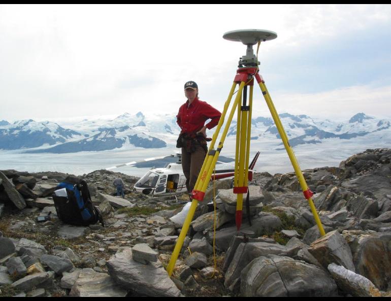 Seismologist Natalia Ruppert performs earthquake fieldwork above Yakutat, Alaska, in 2023. Photo courtesy Natalia Ruppert.