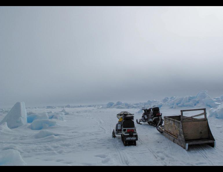 People often use sea ice, as seen here off Alaska’s northern coast outside the town of Utqiaġvik, for travelling. Photo by Ned Rozell.