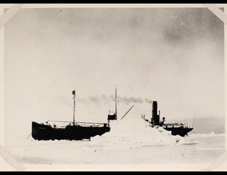 The S.S. Baychimo just after it became trapped in sea ice north of Alaska in October, 1931. Photo from Alaska and Polar Regions Collections & Archives at the Elmer E. Rasmuson Library, UAF.