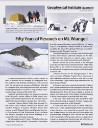 Article about 50 years of research on Mt. Wrangell. 