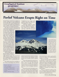 An article on Pavlof Volcano erupting. Pictures of the eruption with smoke and the mountain are shown.