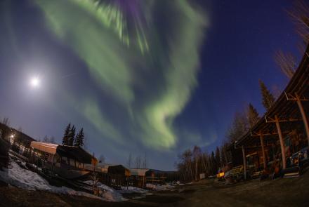 The northern lights adorn the sky over the UAF Agricultural and Forestry Experiment Station early Sunday morning, April 21, 2024. UAF photo by Eric Engman