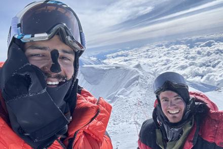 Roger Jaramillo, left, and Matthew Crisafi-Lurtsema stand on the summit of Denali on June 7, 2024. Photo by Roger Jaramillo.