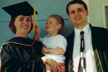 Natalia Ruppert poses with her son Daneel and her husband Artem in May 2001 after receiving her doctorate degree at the University of Alaska Fairbanks. Photo courtesy Natalia Ruppert.