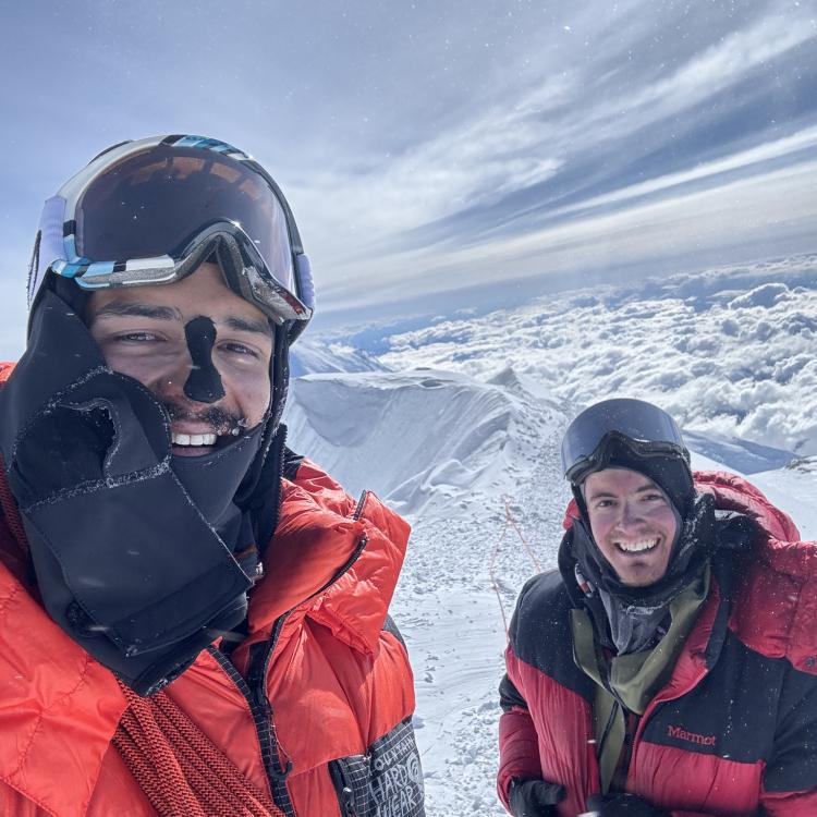 Roger Jaramillo, left, and Matthew Crisafi-Lurtsema stand on the summit of Denali on June 7, 2024. Photo by Roger Jaramillo.