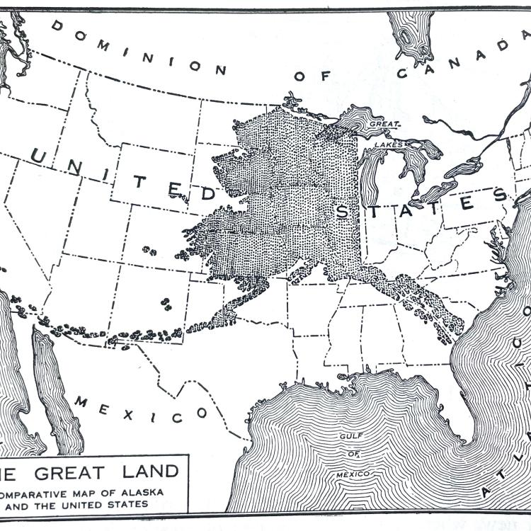 A Guide to Alaska, published in 1943, includes this comparison map of Alaska and the Lower 48 states.