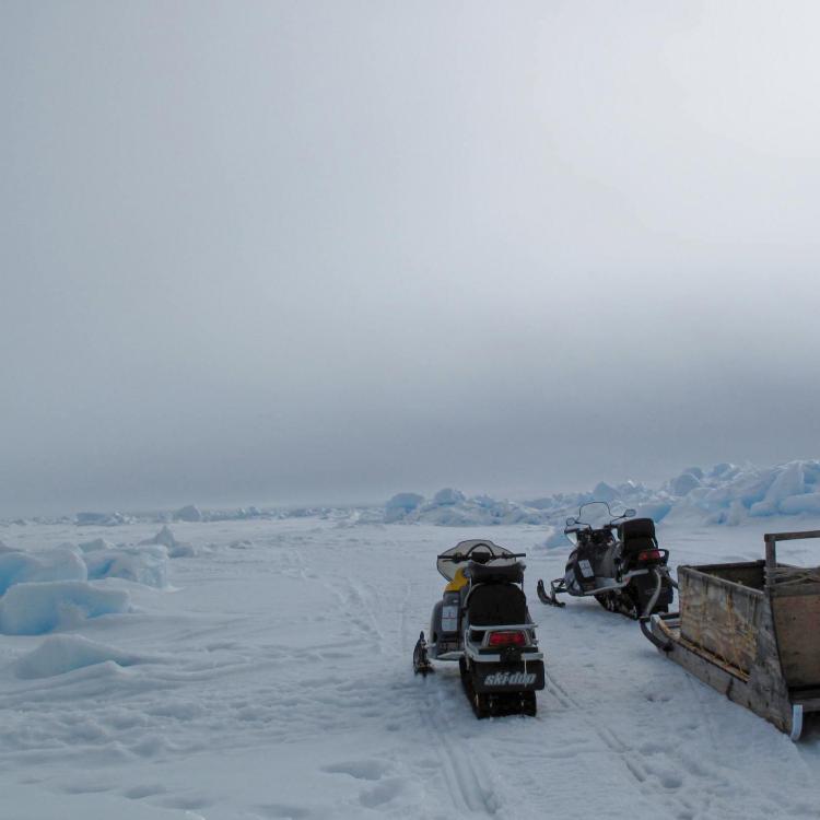 People often use sea ice, as seen here off Alaska’s northern coast outside the town of Utqiaġvik, for travelling. Photo by Ned Rozell.
